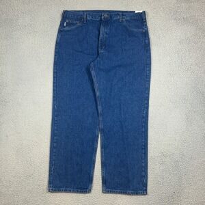 Carhartt Mens Straight Leg Jeans 42X30 Blue‎ Relaxed Fit 5 Pocket Logo Denim NEW